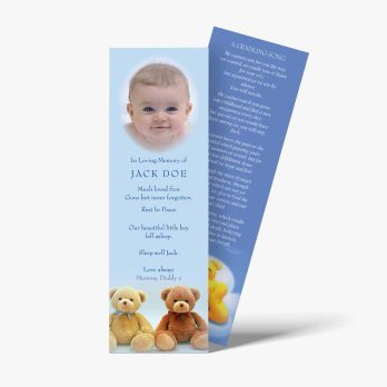 a bookmark with a baby and teddy bears