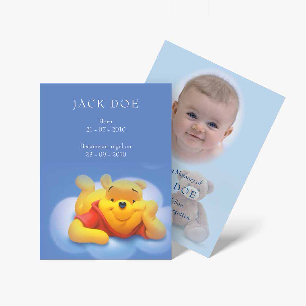 a baby's photo card with a winnie the pooh bear
