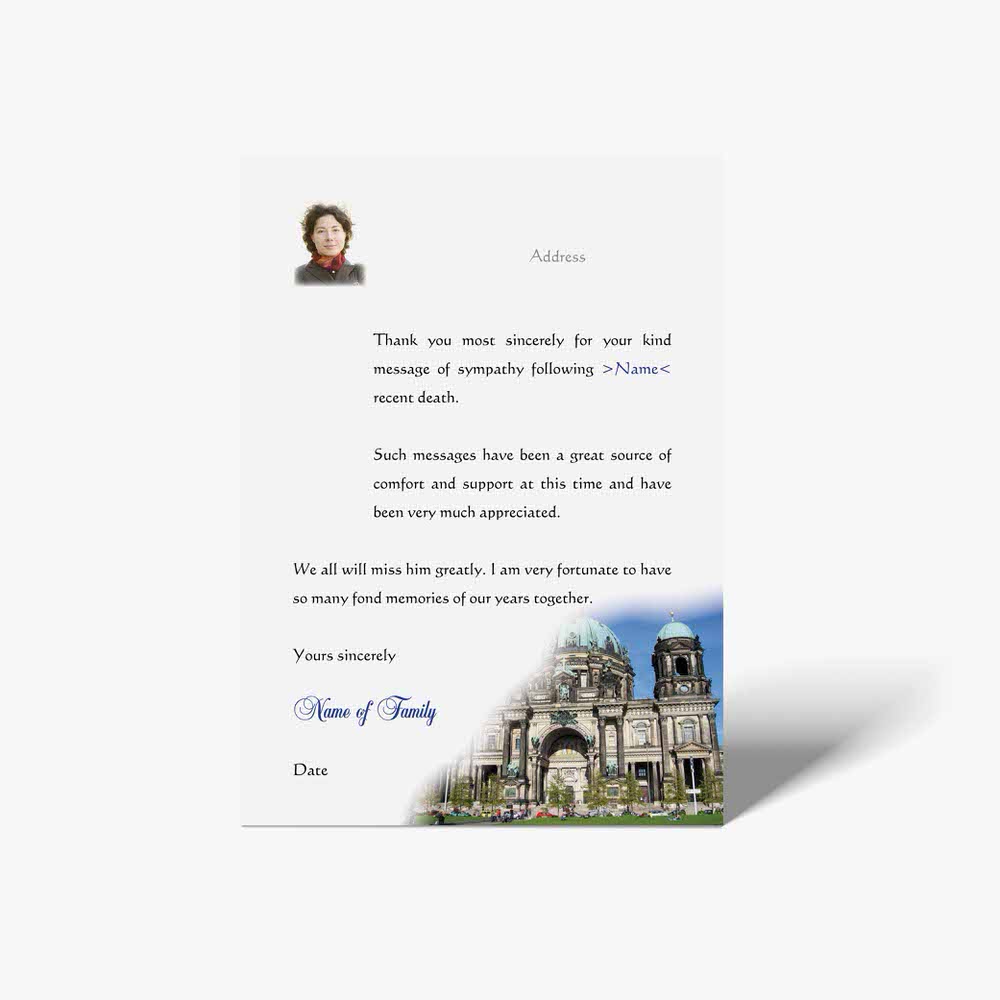 thank you card with a photo of a church