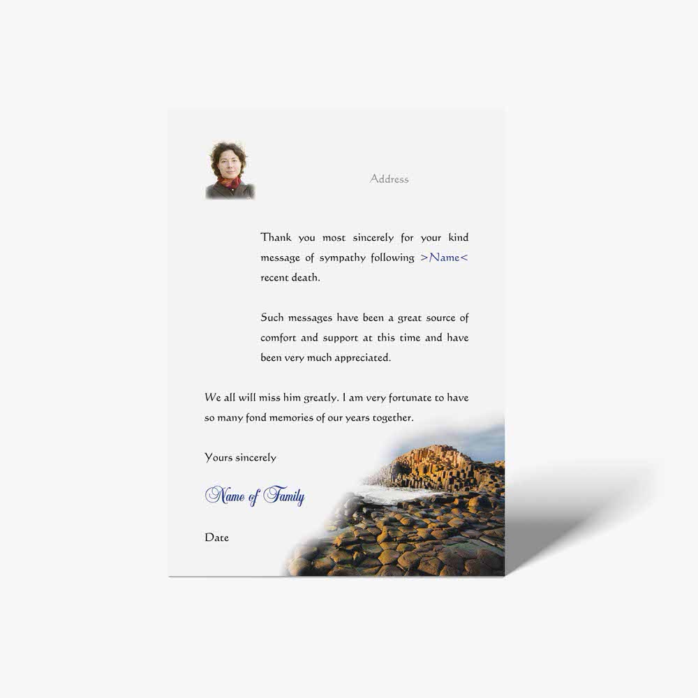 thank you card with a photo of a person on a rock