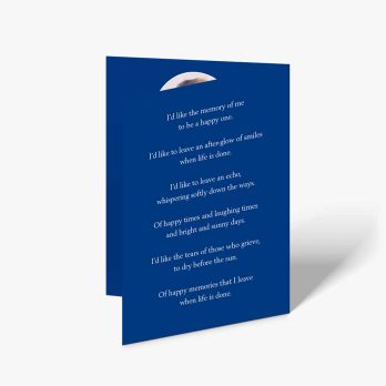 a blue card with a poem about the death of a loved one