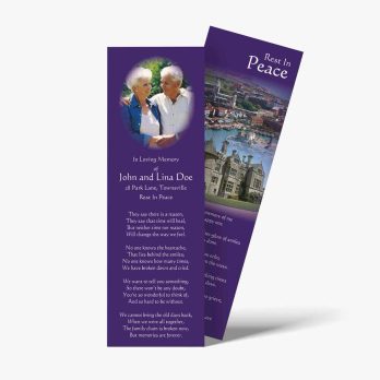 a bookmark with a purple background and a photo of an elderly couple