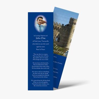 a bookmark with a blue cover and a poem