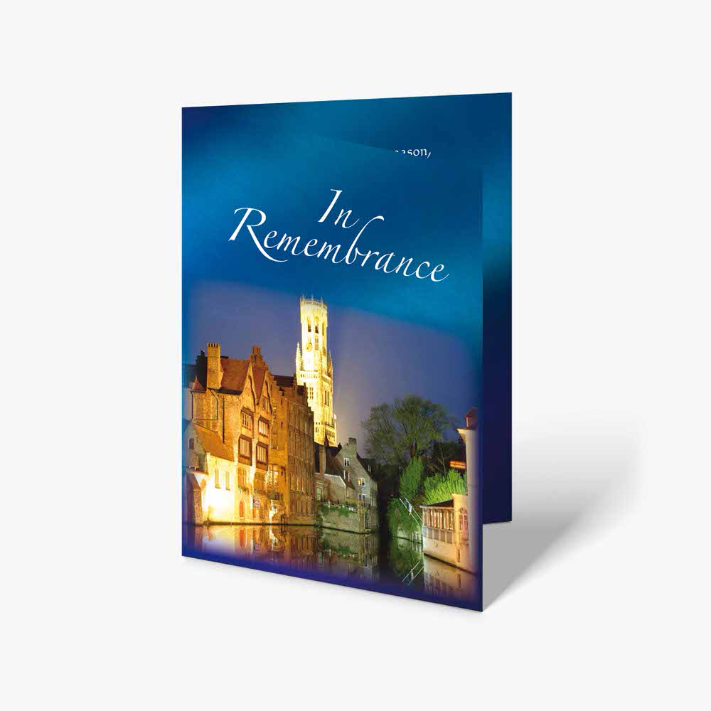 a remembrance card with a view of the belfry of bruges