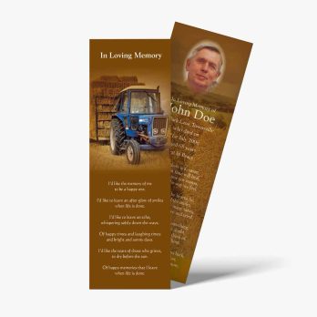 a bookmark with a picture of a tractor and a poem