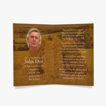 funeral card with a picture of a man in a field