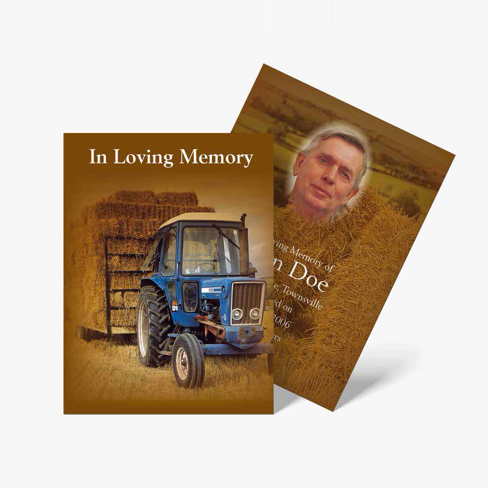 funeral card template with tractor