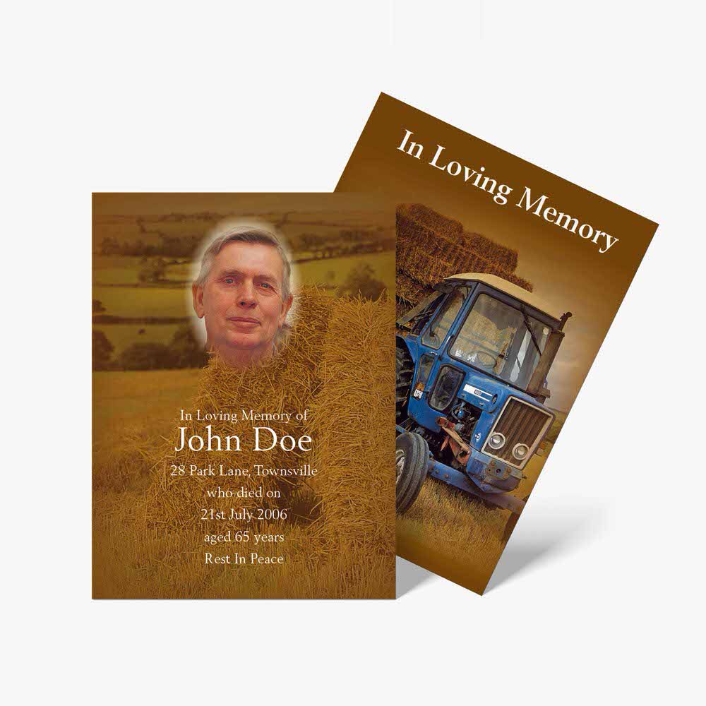 funeral cards with tractor