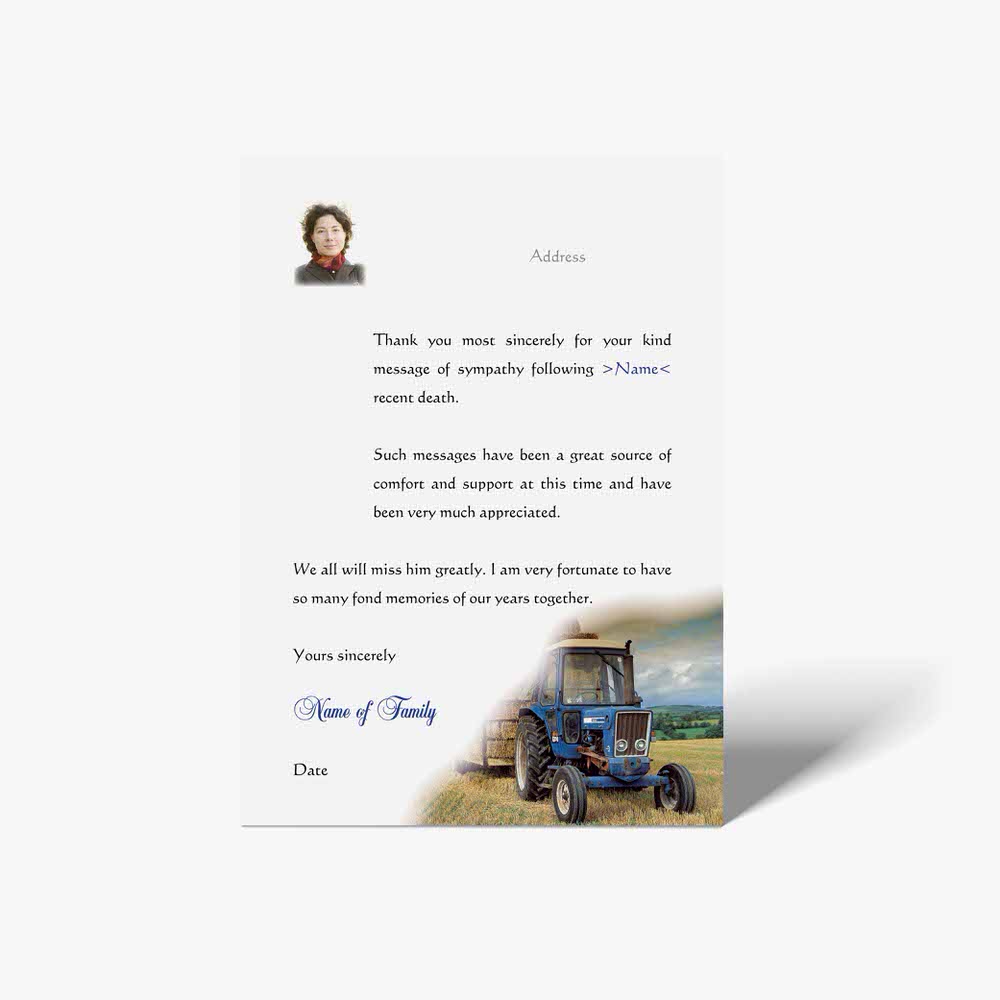 thank you card with tractor image