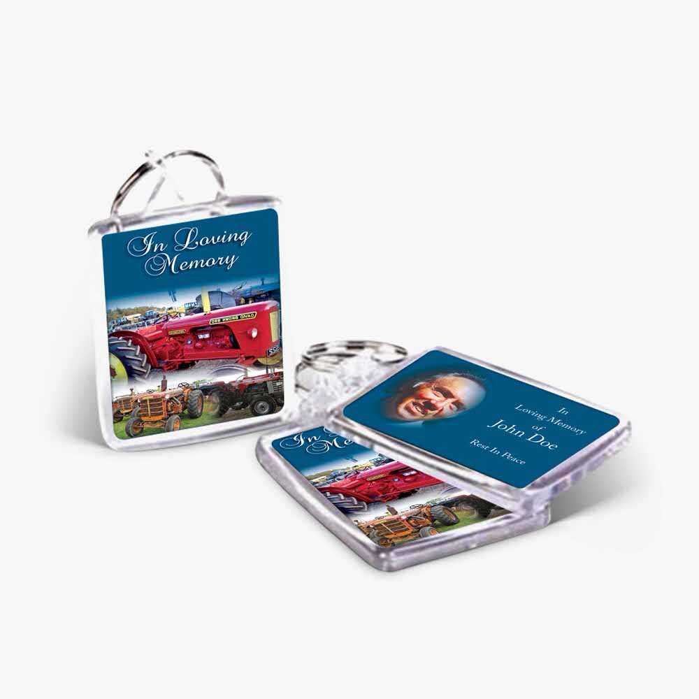 a keychain with a photo of a fire truck