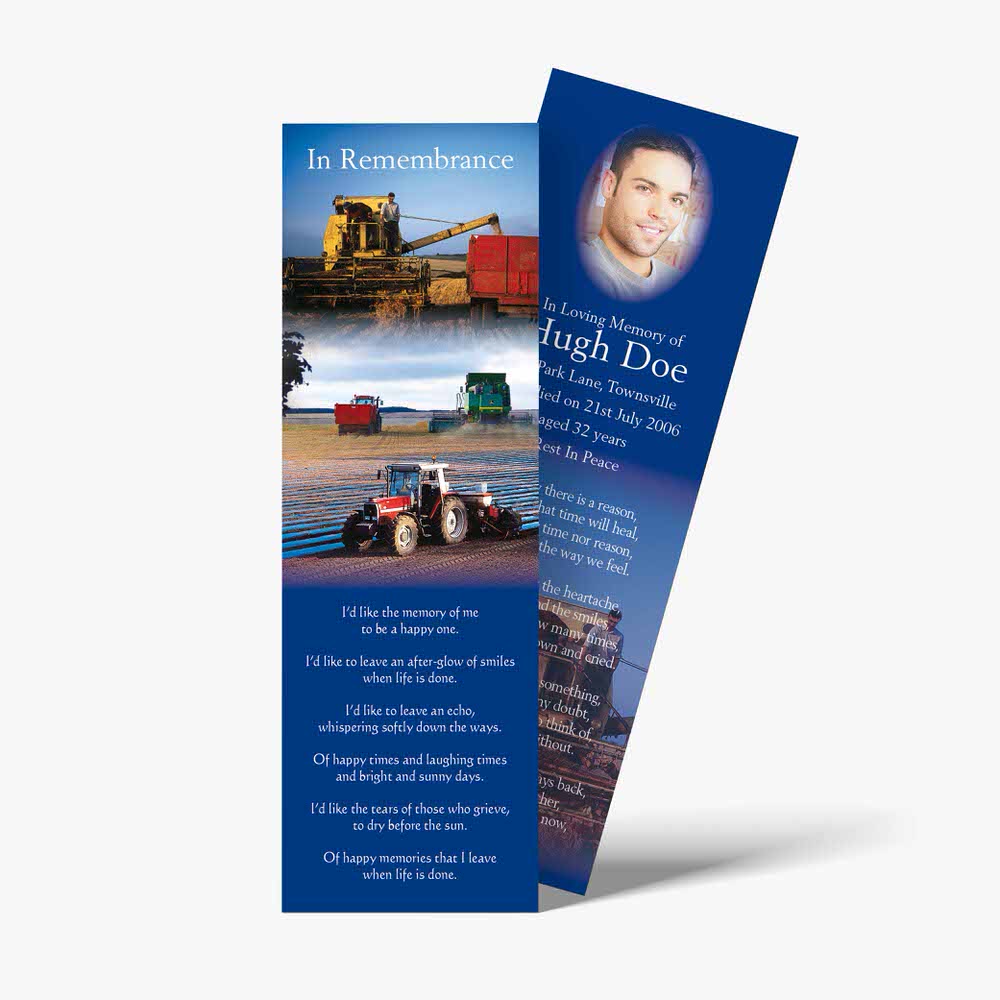 a bookmark with a photo of a tractor and a tractor