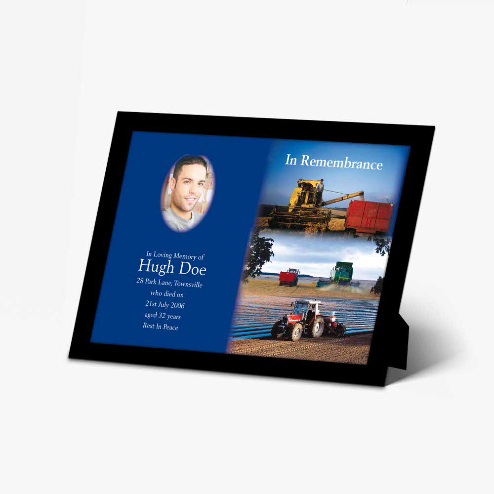 a photo frame with a tractor and a picture of a farm