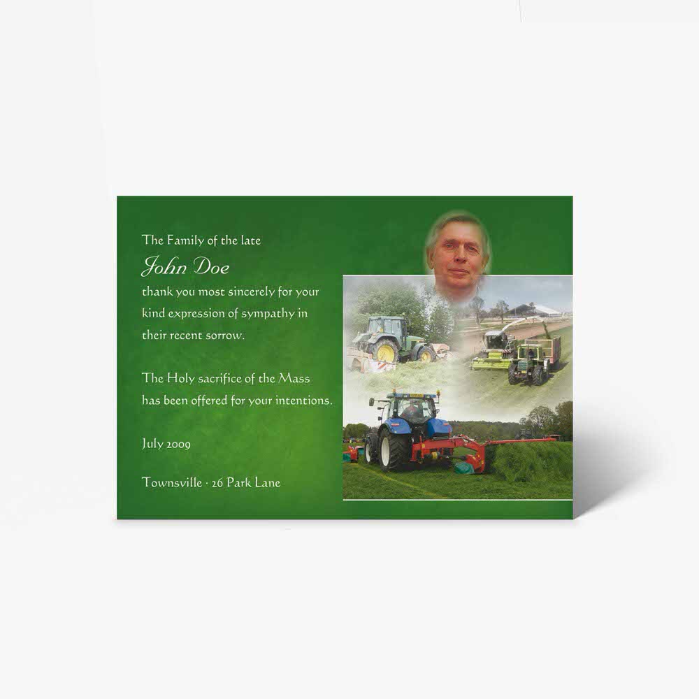 a personalised tractor funeral card