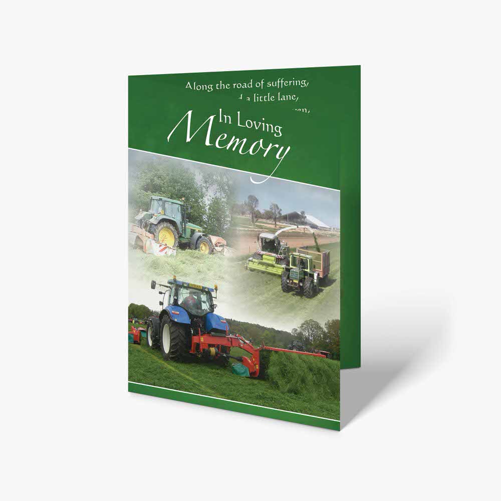 a booklet with pictures of tractors and a green cover