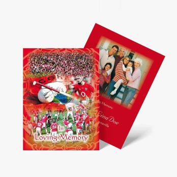 two red christmas cards with a football team on them