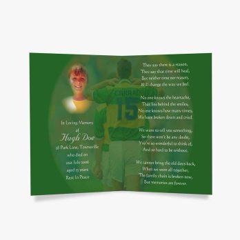 irish football player memorial card