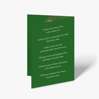 a green card with a poem on it