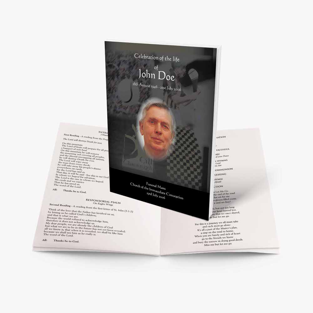 funeral program template with photo of a man in a suit
