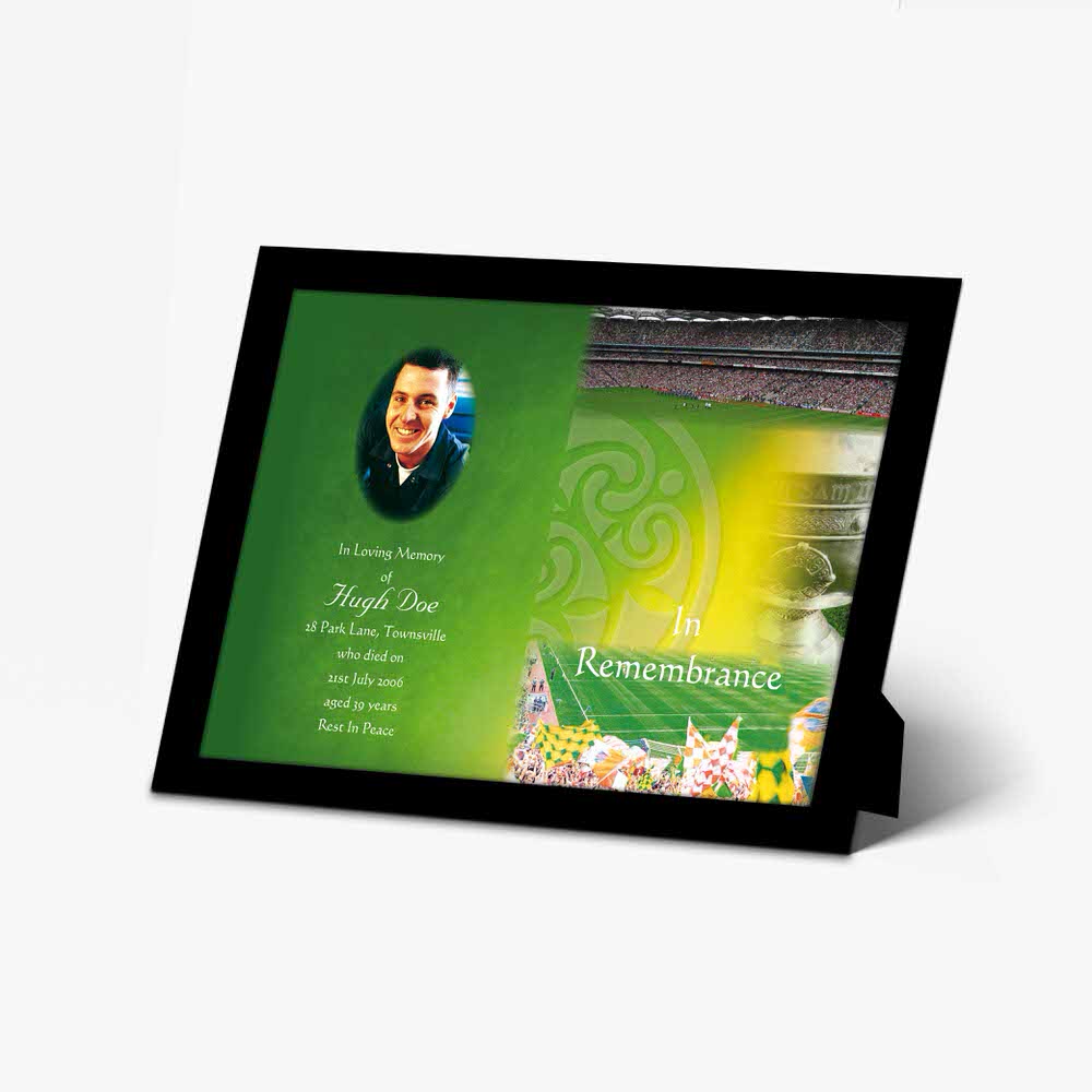 a green and white photo frame with a picture of a man