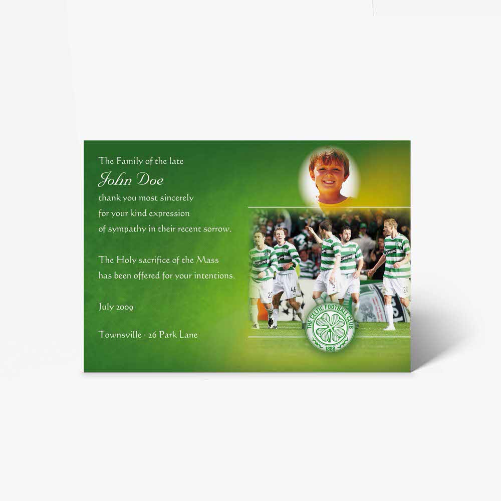 celtic football memorial card