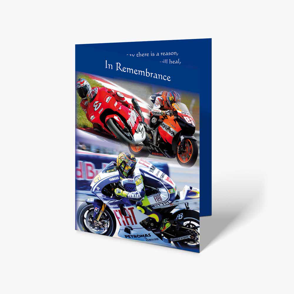 a card with a picture of a motorcycle racer