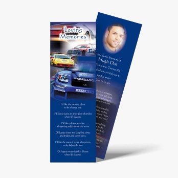a bookmark with a photo of a car and a quote