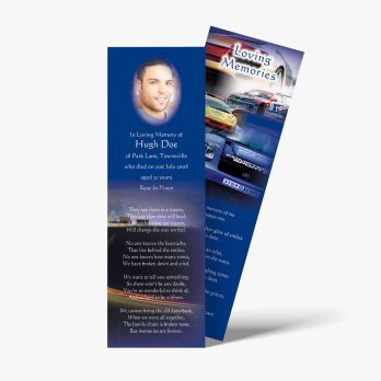 a bookmark with a photo of a car and a quote