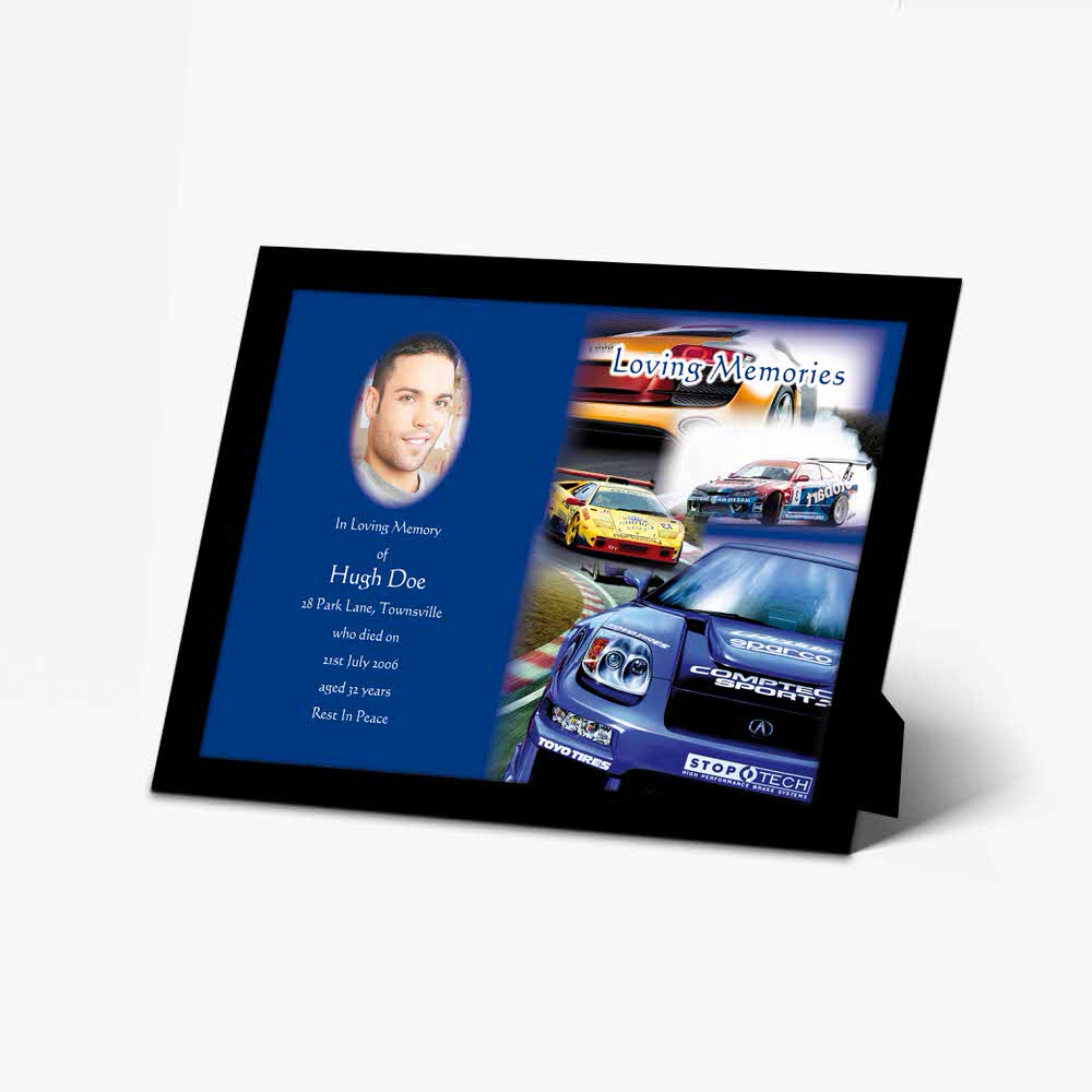 a photo frame with a racing car on it