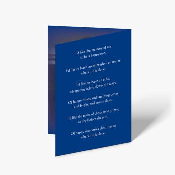a blue card with a poem on it