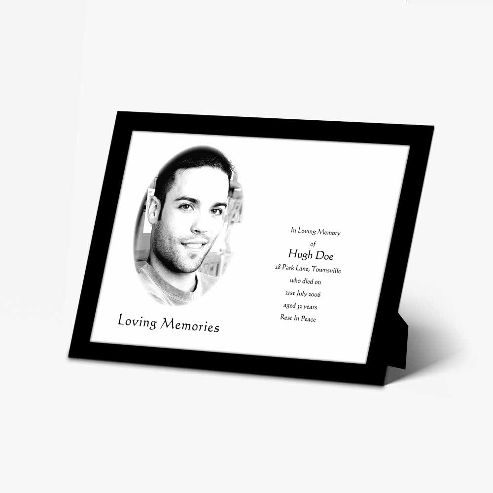 a black and white photo of a man with a white background is placed on a black frame