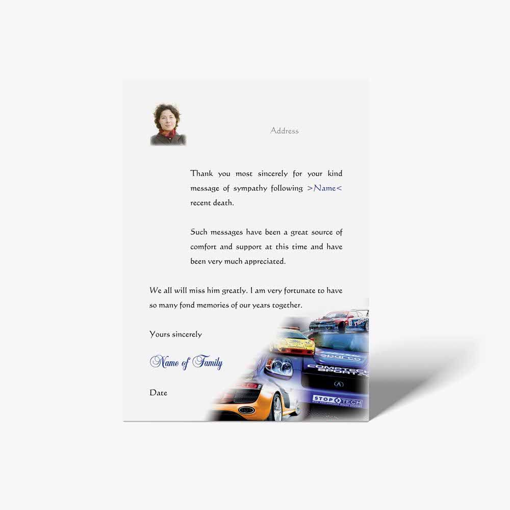 a thank card with a picture of a car