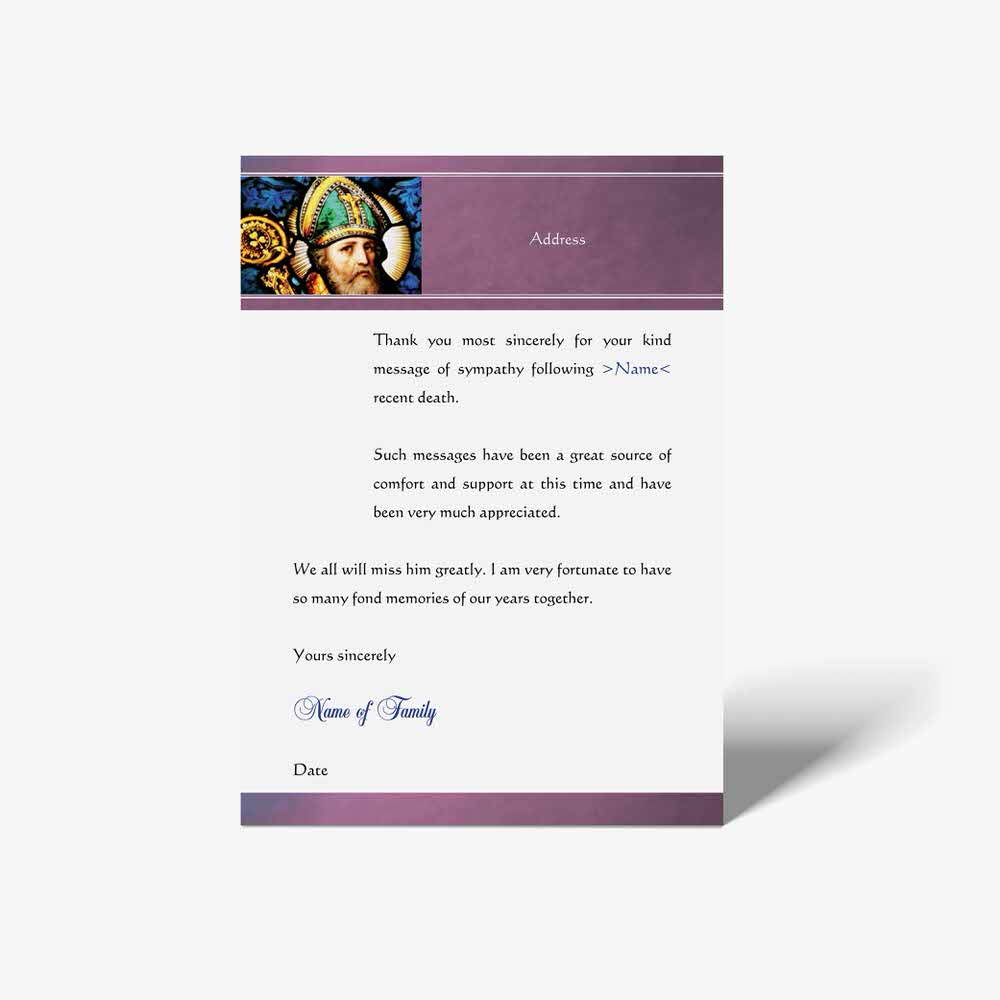 a thank card with a picture of a woman in a purple dress
