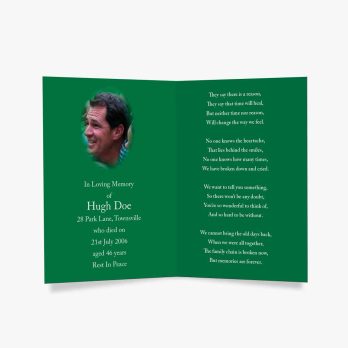 green funeral card with poem