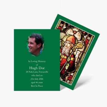green funeral card with st patrick's day photo