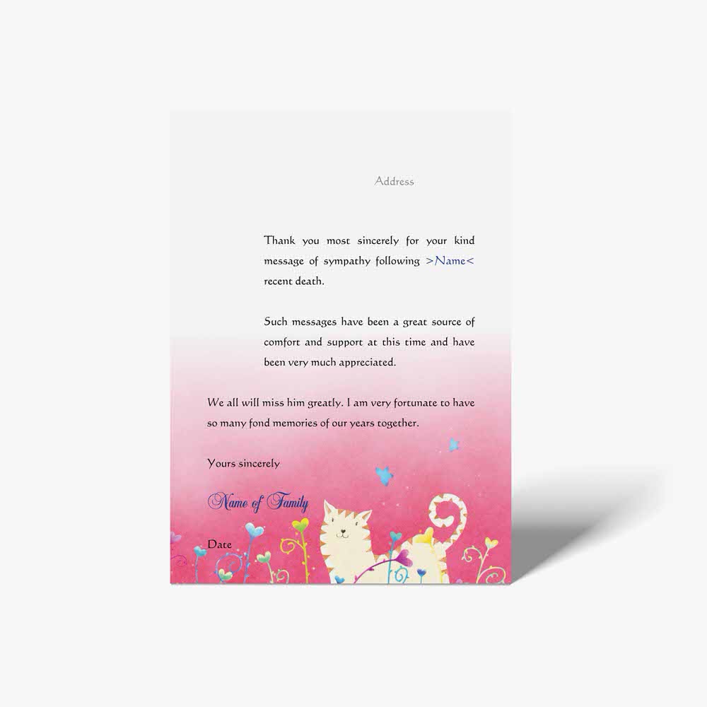 thank you card with cat and flowers