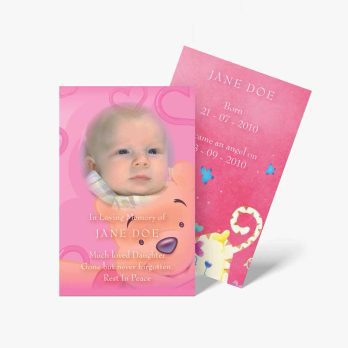 a baby's photo card with a pink background