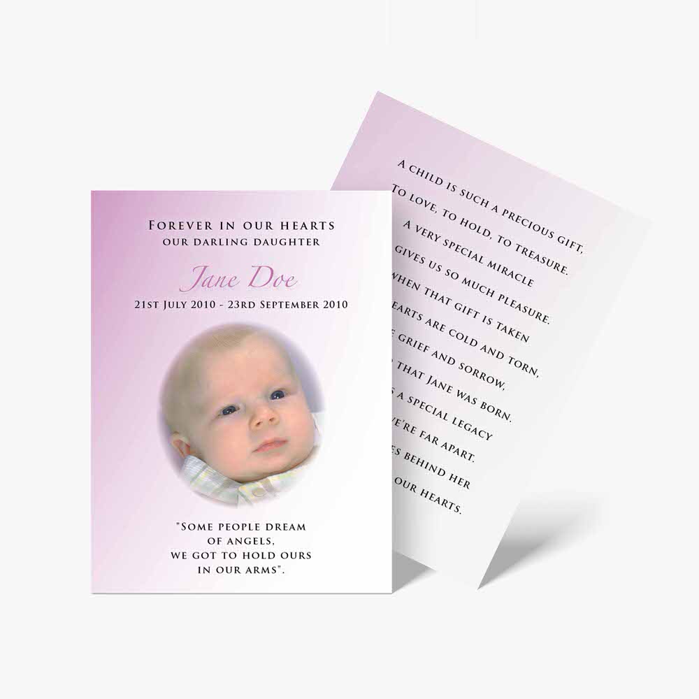 pink and white baptism card