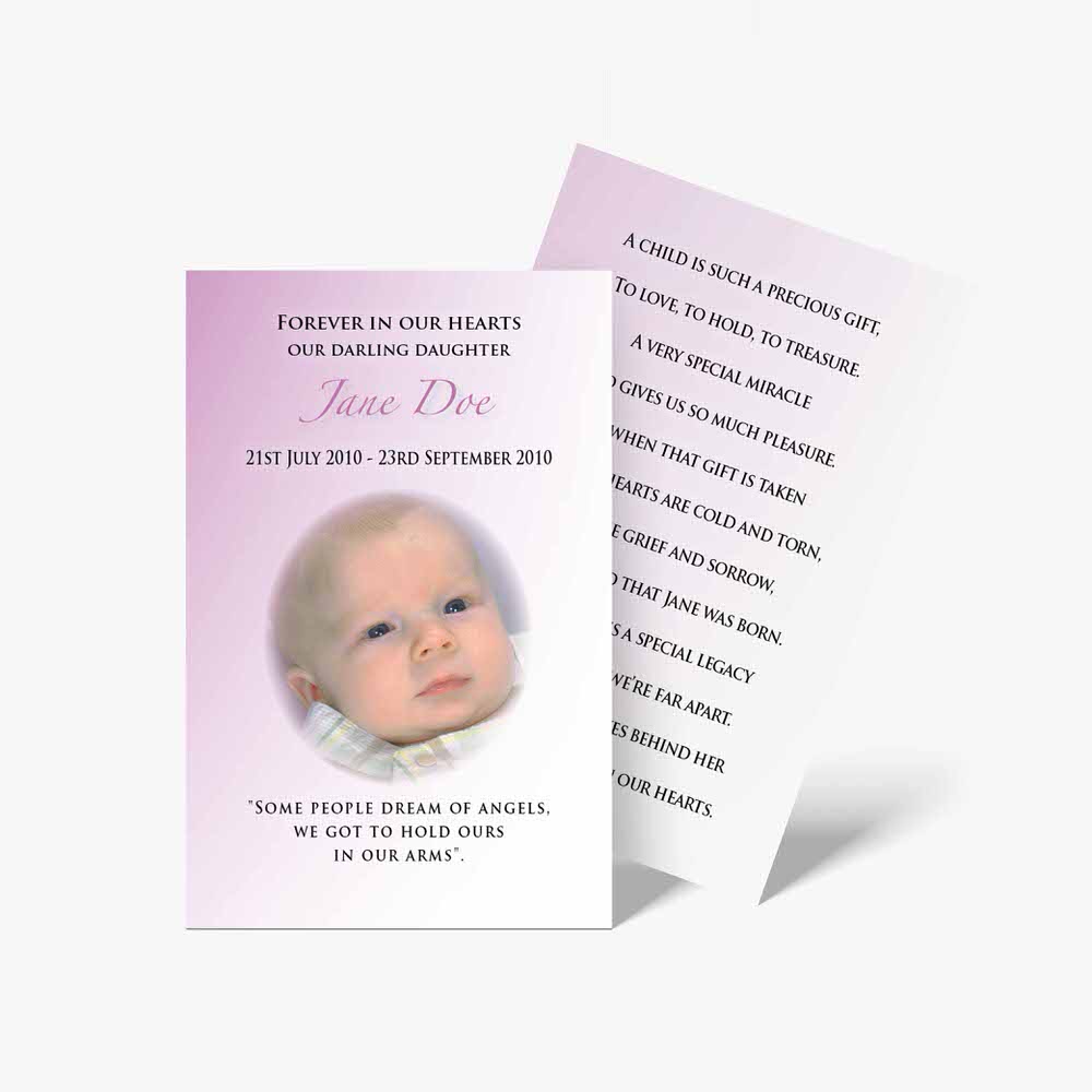 a baby's baptism card with a photo of the baby