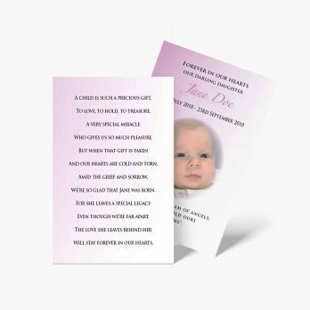 a baby's baptism card with a poem on it