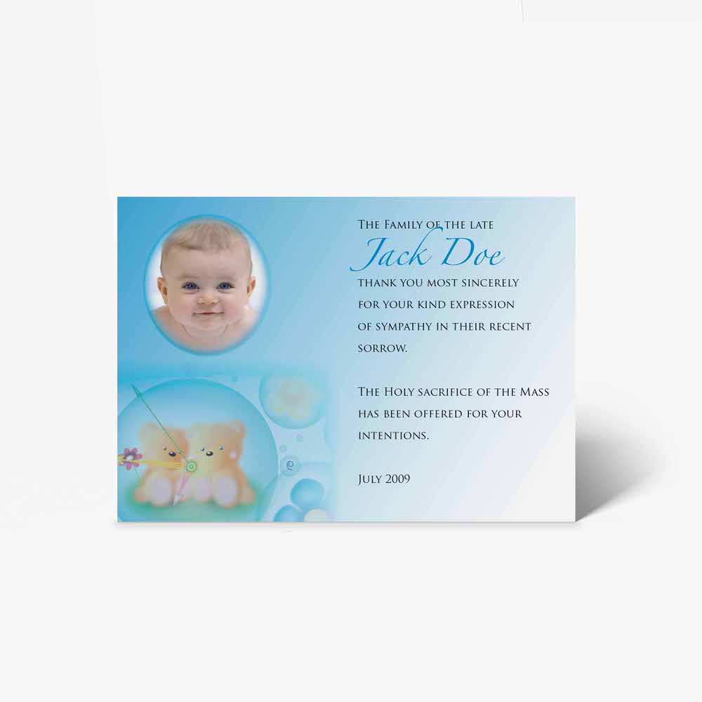 a baby baptism card with a blue background