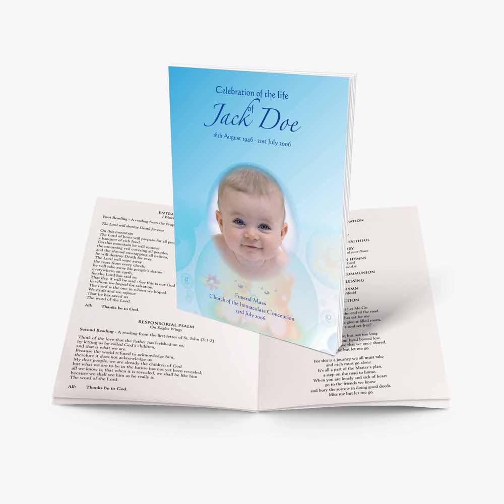 a baby baptism booklet with a photo of the baby and a poem