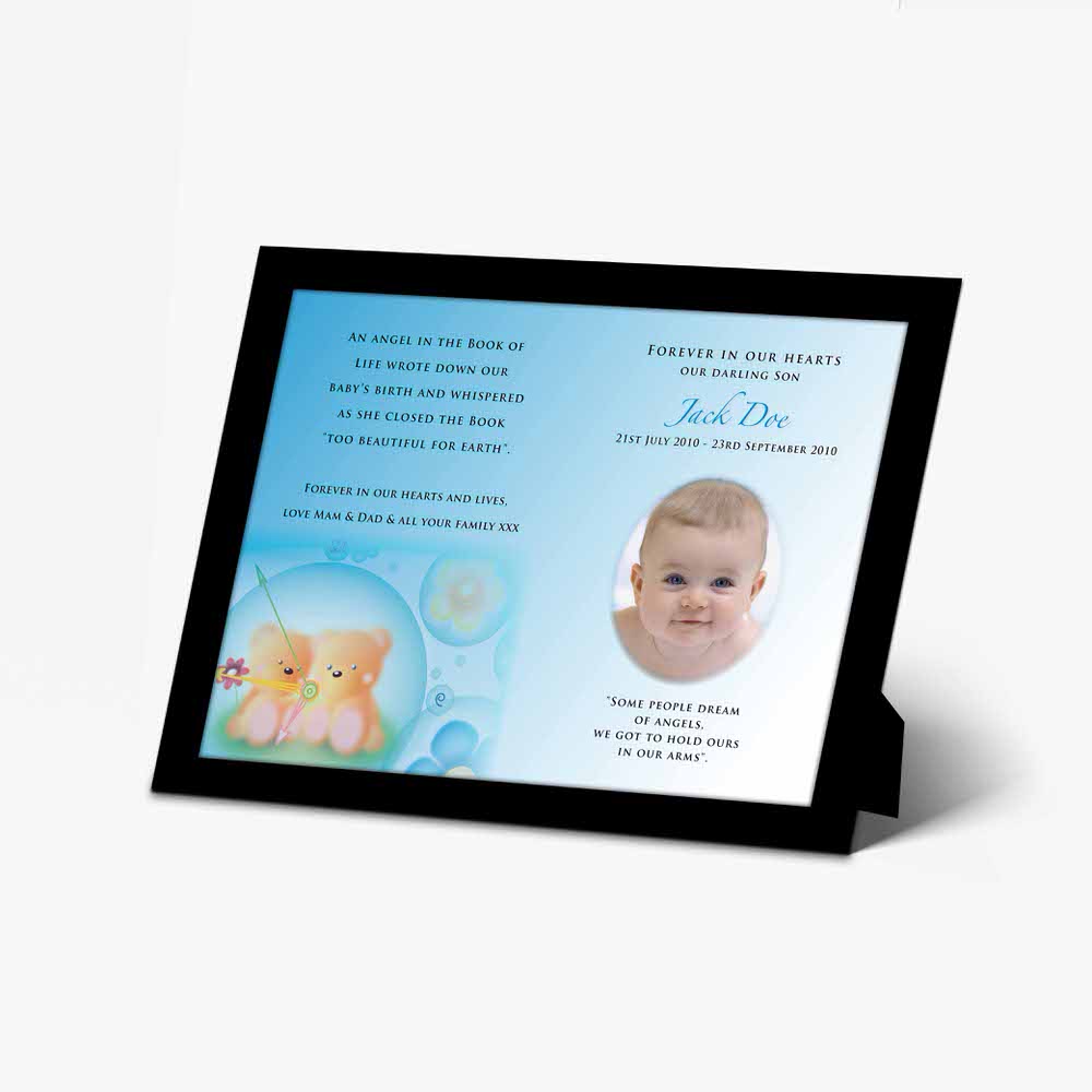 a baby baptism card with a picture of a baby and a blue background