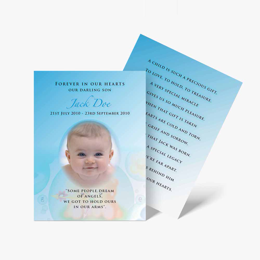 a baptism card with a baby in the water