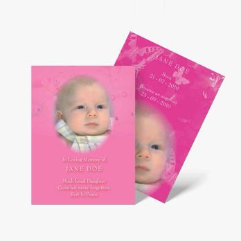 a baby's photo is shown on a pink card