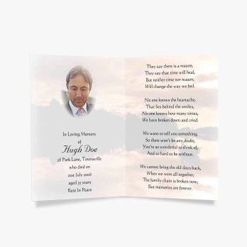 a funeral card with a photo of a man in a tie