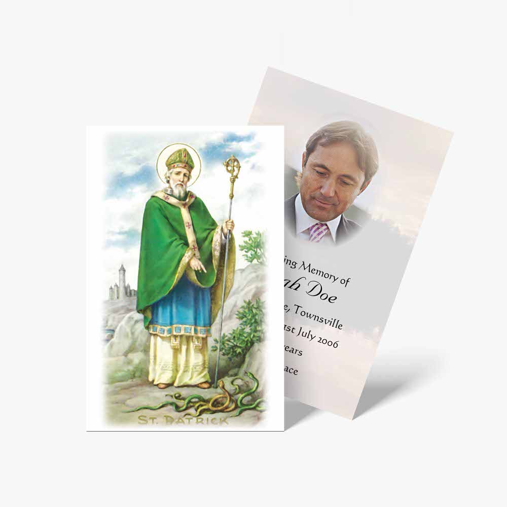 a small card with a picture of st patrick