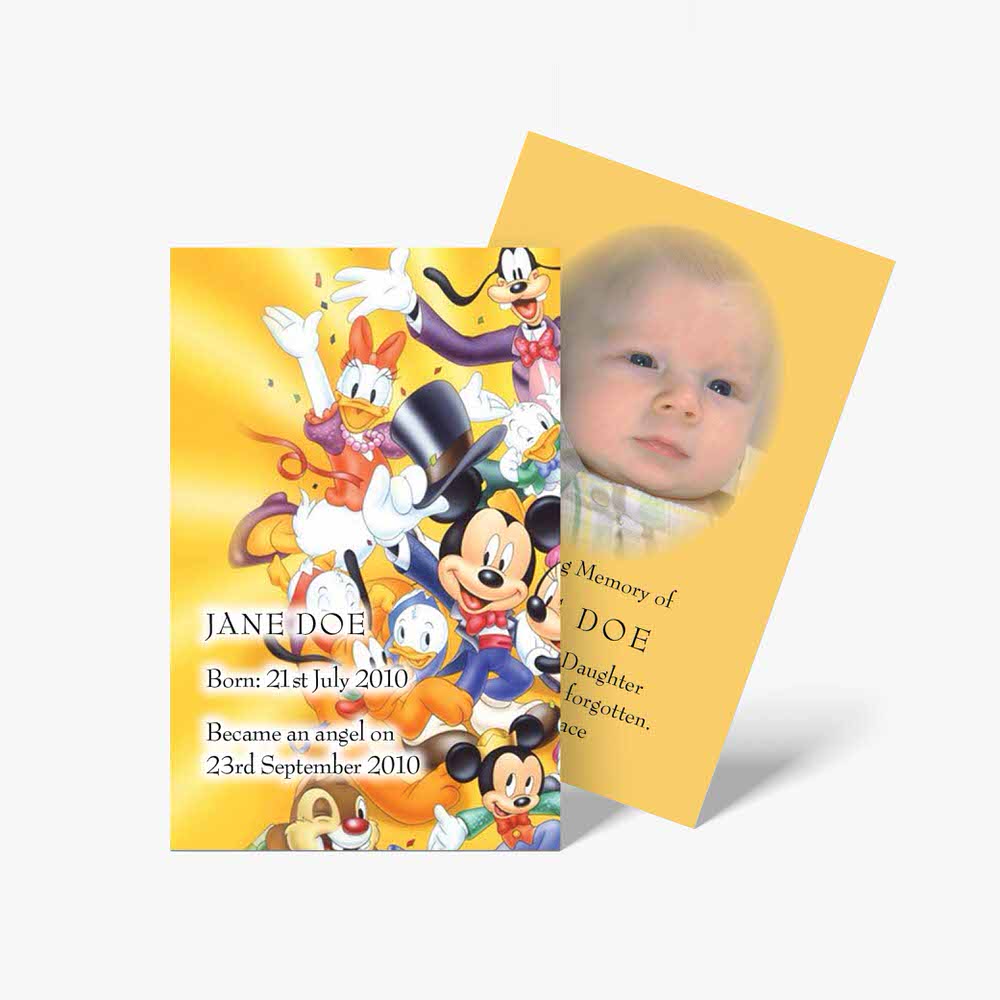 a baby's photo card with mickey mouse and friends