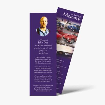 a bookmark with a photo of a car and a quote