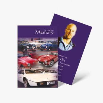 a memory card with pictures of cars and a man