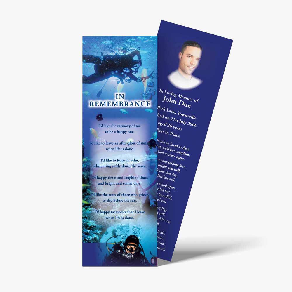 a bookmark with a photo of a scuba diver